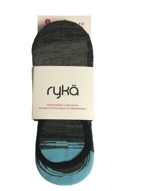 ryka Ladies Performance Liners Size 9-11 Set of 3 Aqua Gray Black Yellow